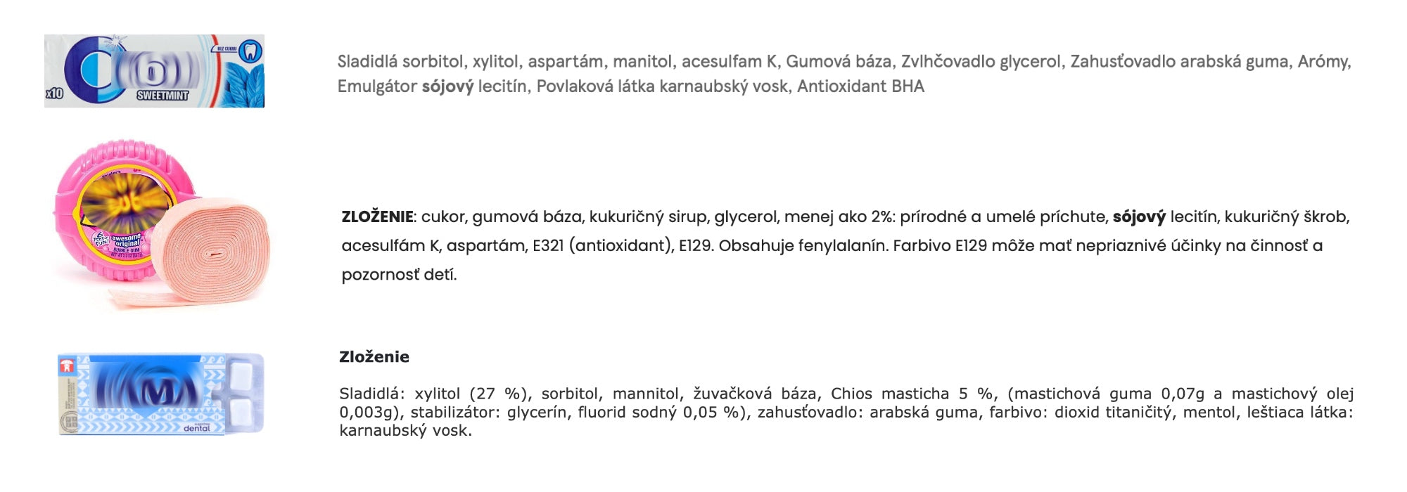 Porovnanie zloženia bežnej žuvačky a prírodnej mastichy